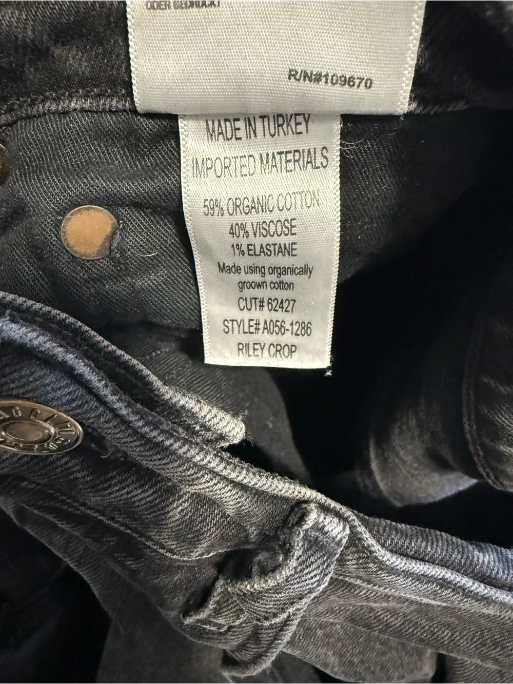 AGOLDE Riley High Rise Straight Crop Jeans Black Size 27 Button Fly Denim